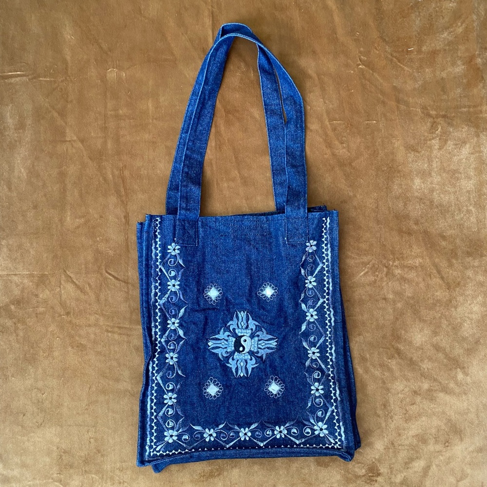 ☯️ VINTAGE YIN-YANG DARK DENIM TOTE BAG ☯️